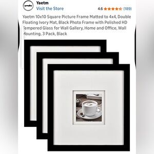 NIB Yaetm 10"x10" Set of 3 Black Wall Frames with Ivory Matting Heavy Duty 5lbs